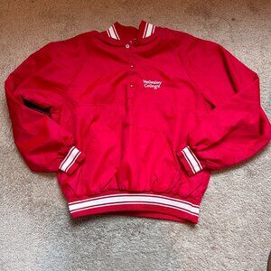 Vintage 80s Wellesley‎ College Pullover Collegiate Jacket Snap Flannel Lined
